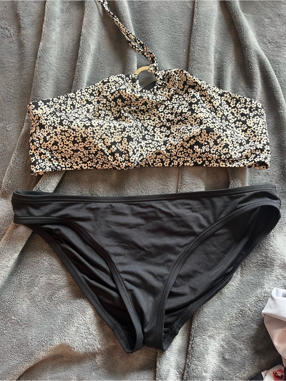 Michael Kors Black and Cream Floral Halter Bikini